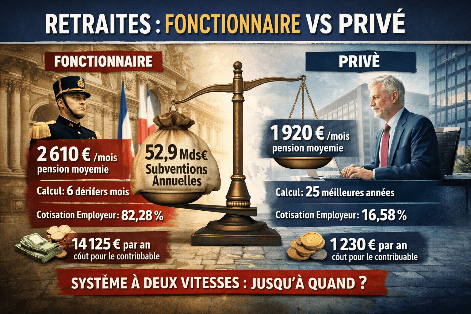 Retraite fonctionnaire vs privé : les vrais chiffres 2026