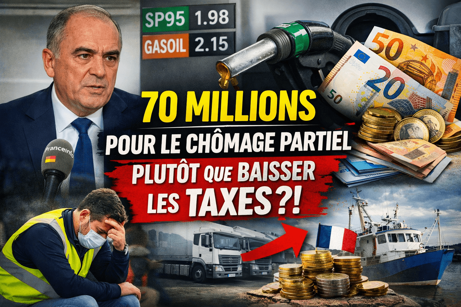 Carburants : l'État taxe 56% du prix à la pompe, puis propose de payer les gens à ne pas travailler
