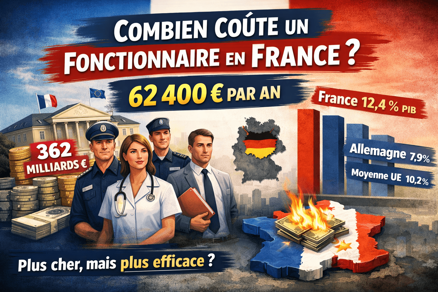Combien coûte un fonctionnaire en France par an : 62 400 €, la facture complète