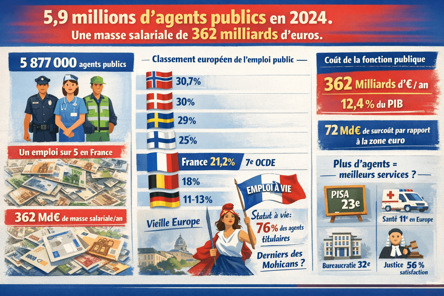 Nombre de fonctionnaires en France et en Europe : pourquoi la France emploie 1 million d'agents de trop